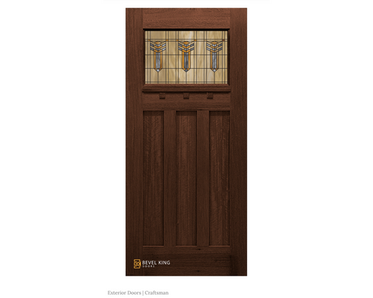 1 lite Craftsman Exterior Door with stained glass in solid wood