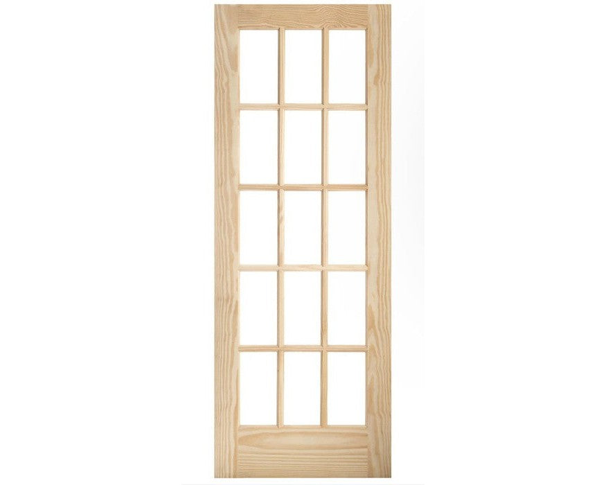 SimpliDoor Solid Pine 15 Lite Interior Door Stain Grade with clear glass