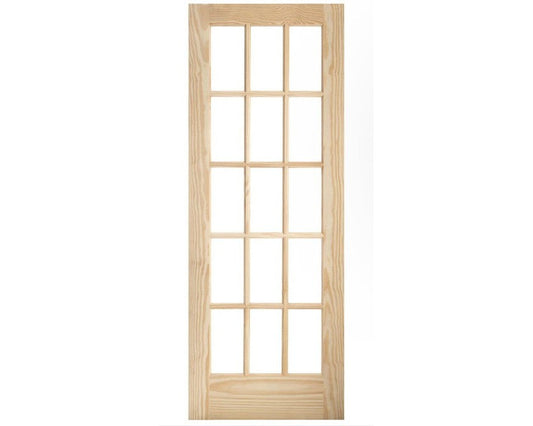 SimpliDoor Solid Pine 15 Lite Interior Door Stain Grade with clear glass