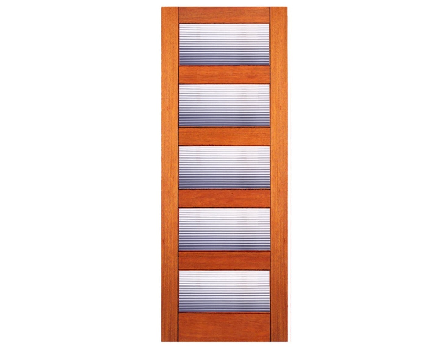 Mahogany Exterior Single Modern Door with True Divided lites with reeded glass