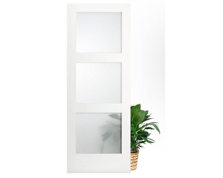 SimpliDoor 3 Lite Shaker Solid Pine Interior Door Primed with Frosted Glass