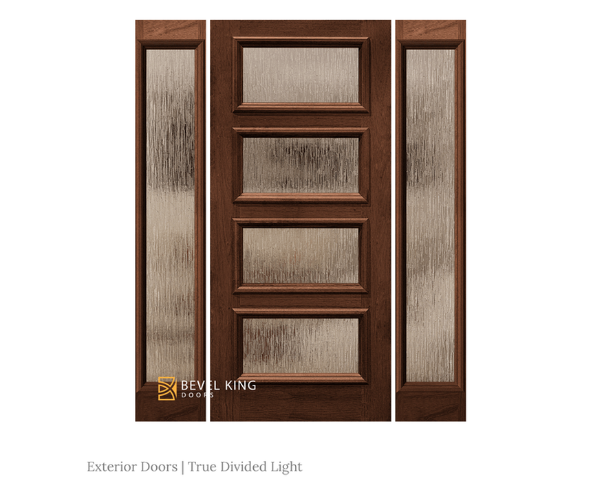SimpliDoor Sidelite Unit with 4 True Divided Lite Midcentury Modern Exterior Door in Solid Wood