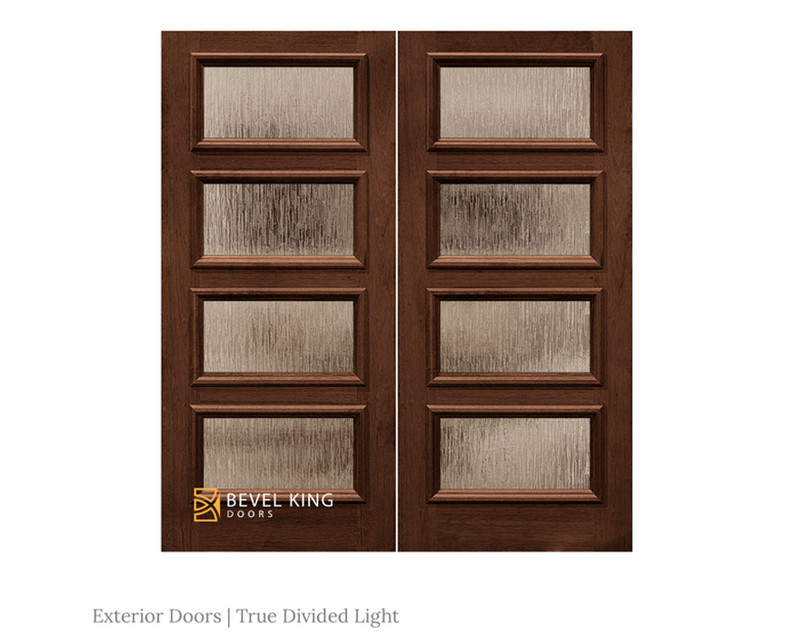 SimpliDoor Double Door with 4 True Divided Lite Midcentury Modern Exterior Door in Solid Wood