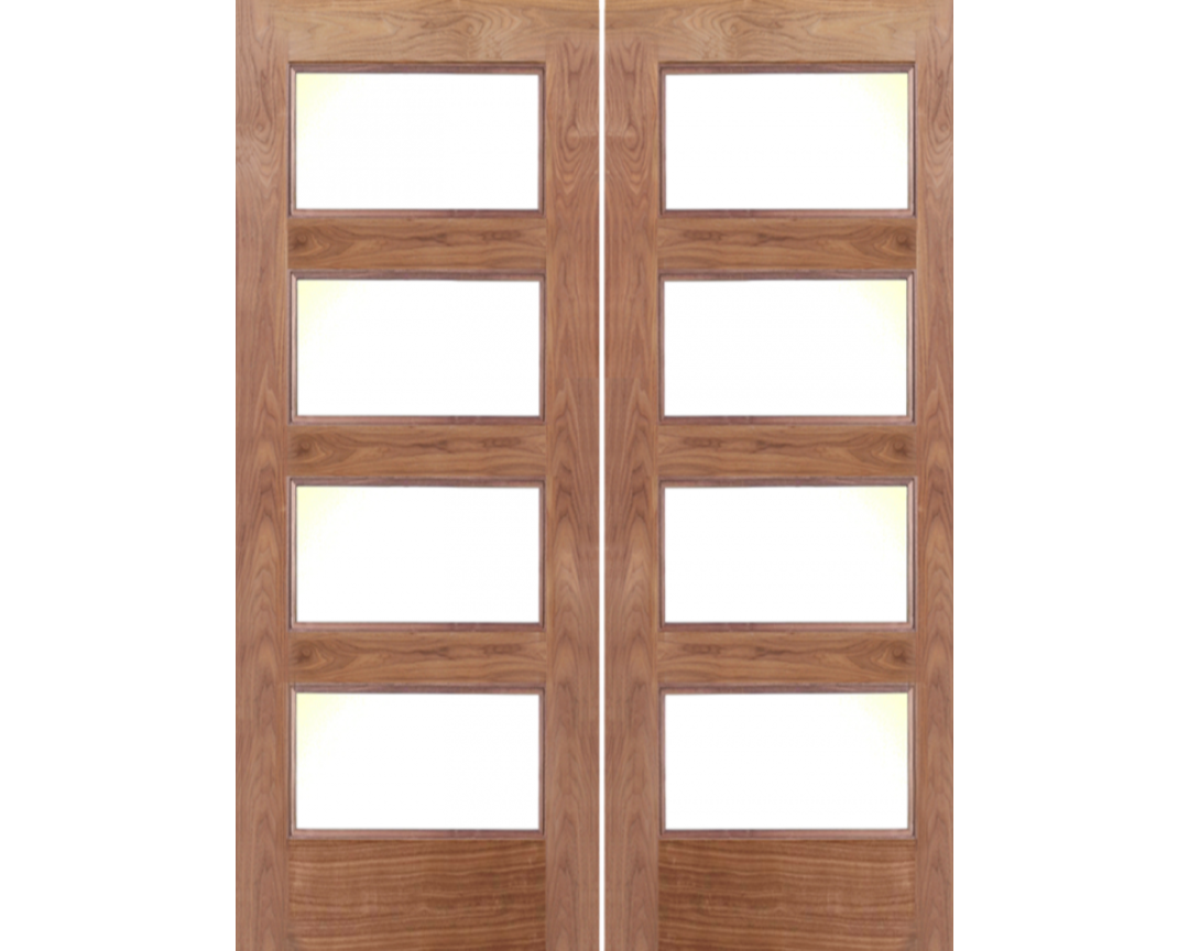 SimpliDoor Modern Walnut Exterior Door with 4 True Divided Lites with Frosted Glass