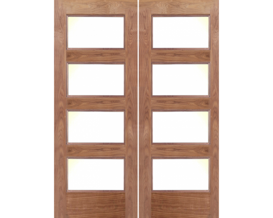 SimpliDoor Modern Walnut Exterior Door with 4 True Divided Lites with Frosted Glass