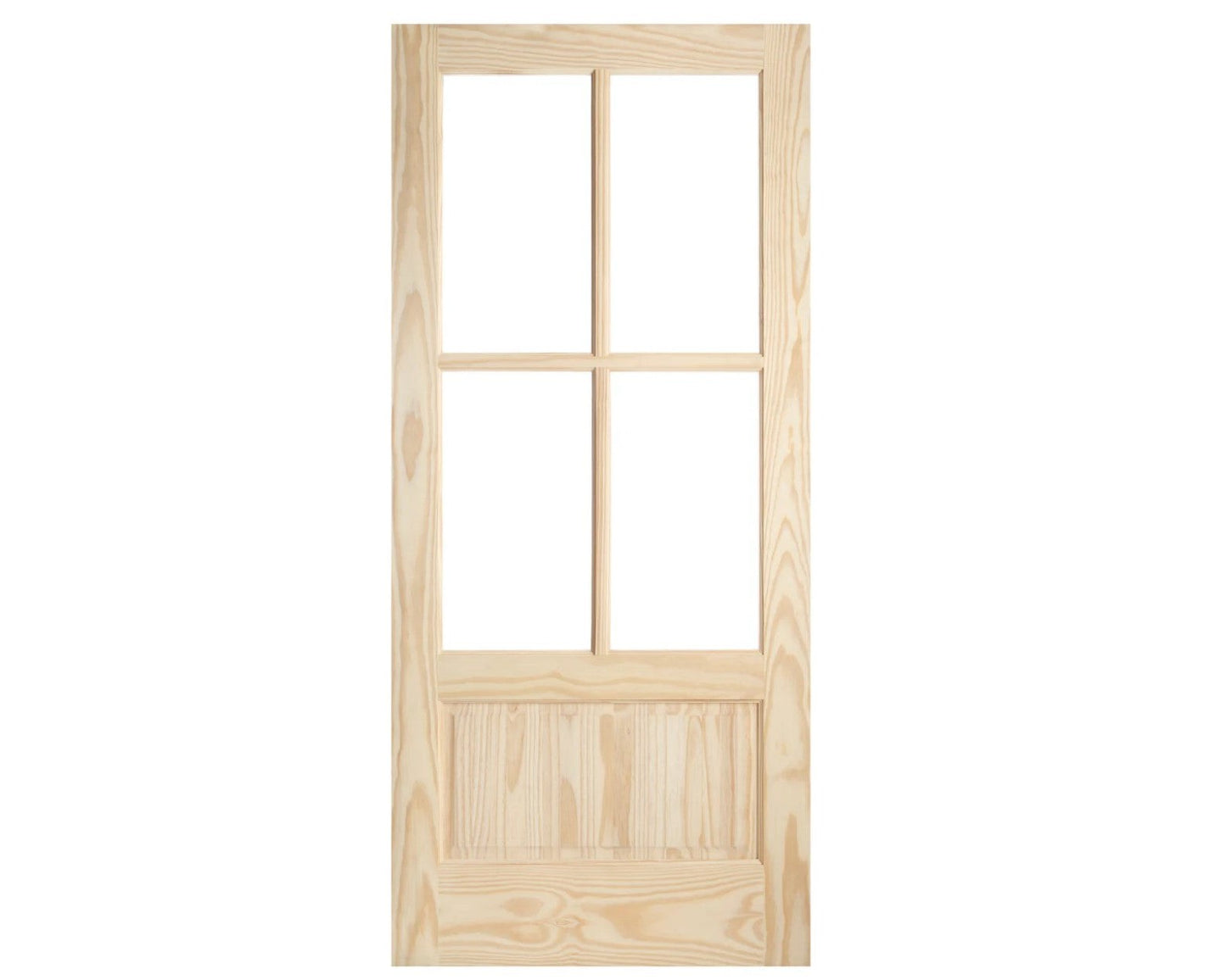 SimpliDoor 4-Lite over Raised Panel Solid Pine Exterior Door with Clear Glass