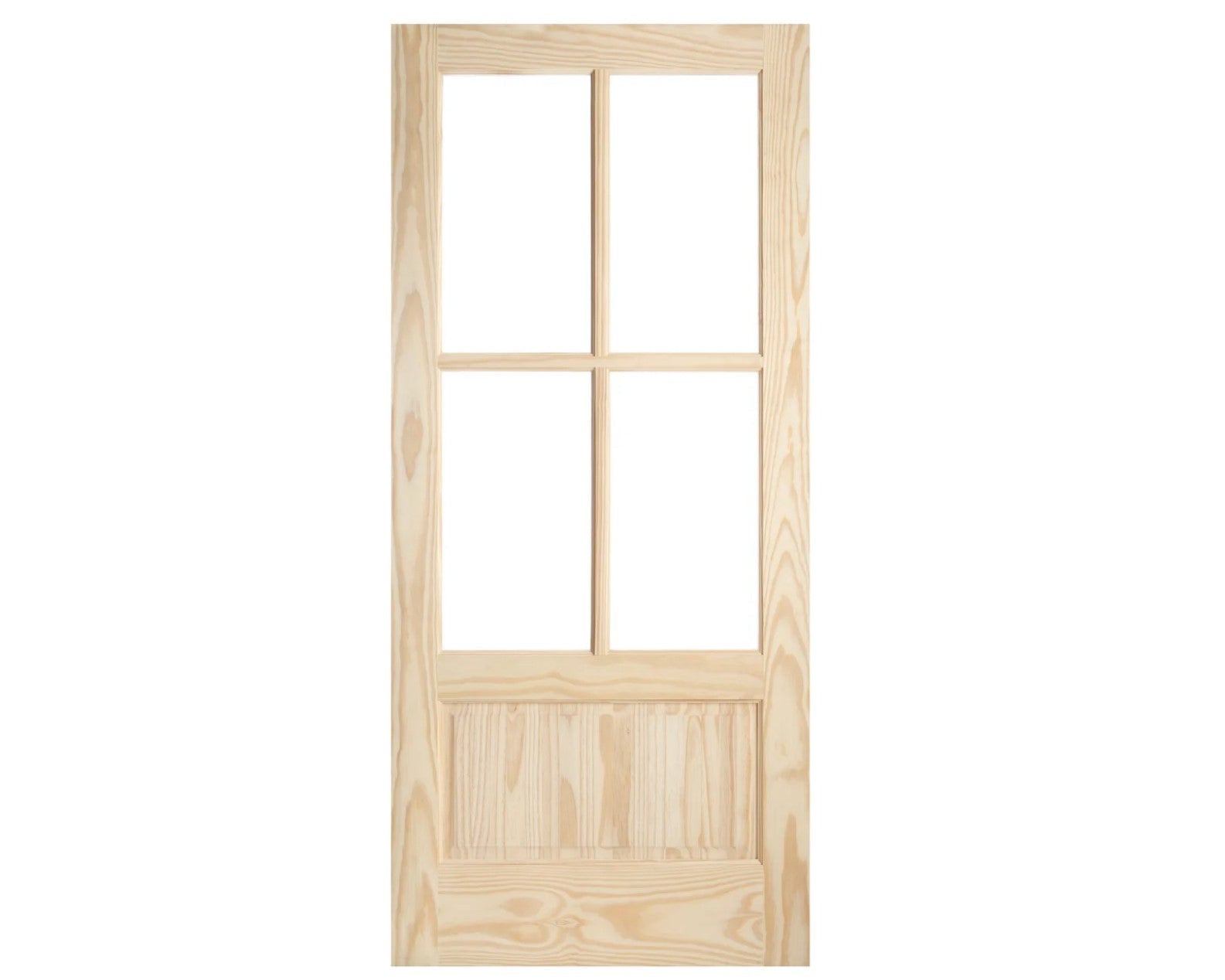 SimpliDoor 4-Lite over Raised Panel Solid Pine Exterior Door with Clear Glass