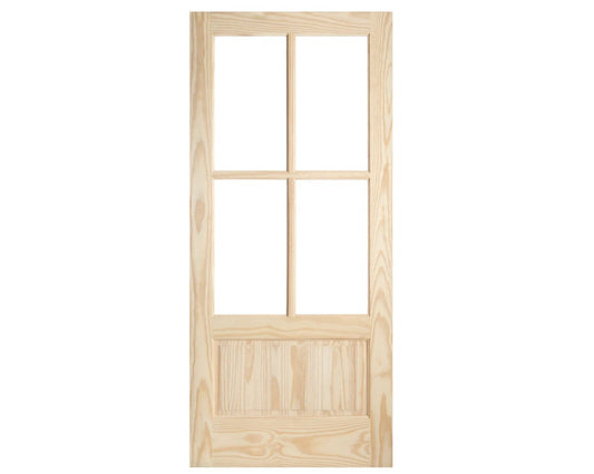 SimpliDoor 4-Lite over Raised Panel Solid Pine Exterior Door with Clear Glass