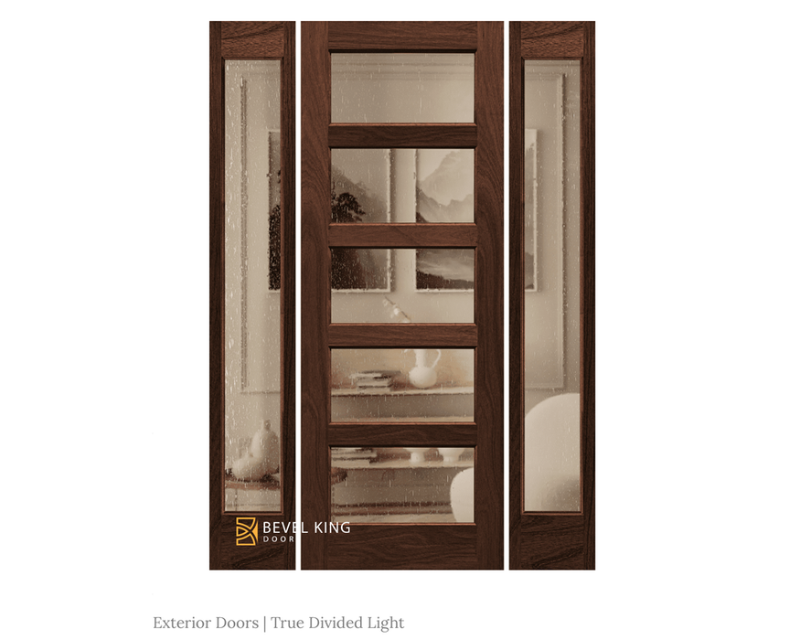 Sidelite Unit with 5 True Divided Lites Midcentury Modern Exterior Door Solid Wood