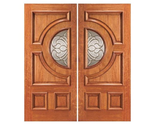 670 Exterior Double Door with Raided Moulding and Decorative Beveled Glass