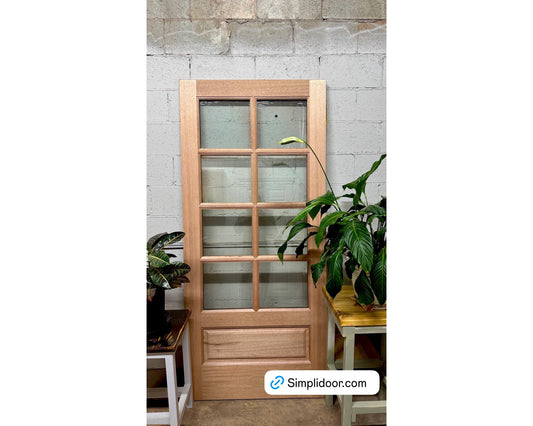 8 True Divided Lite Mahogany Exterior Door over 1 panel with clear glass farmhouse style