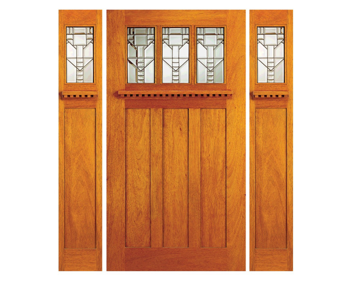 Mahogany True Divided Light Craftsman sidelite with decorative glass