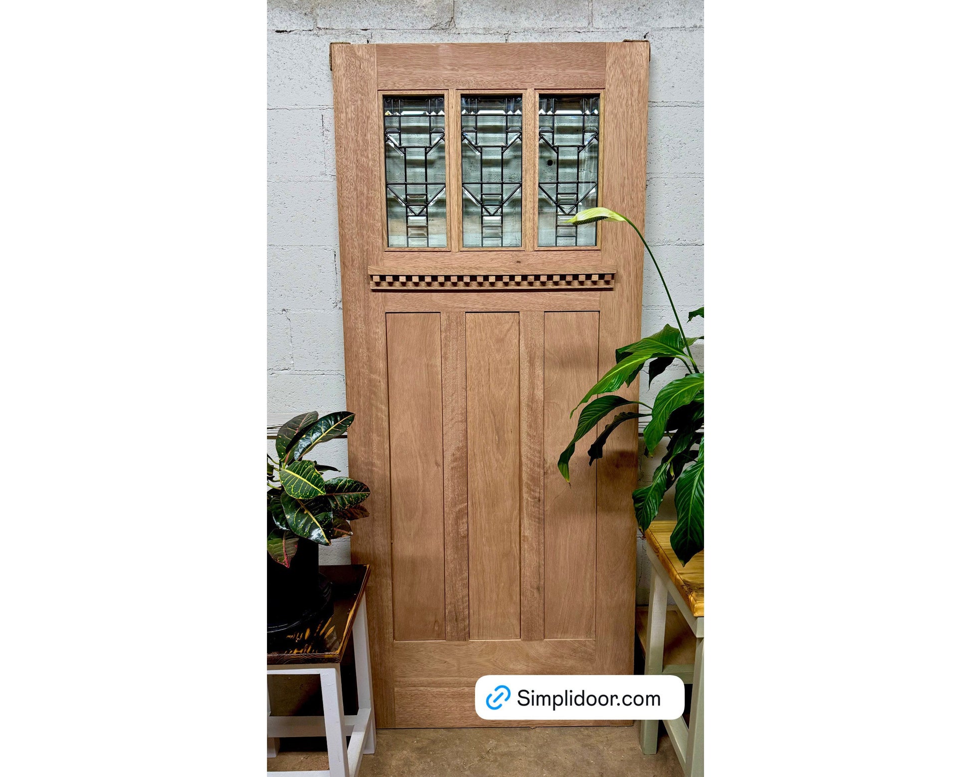 Craftsman Exterior Mahogany Exterior Door with Decorative Glass