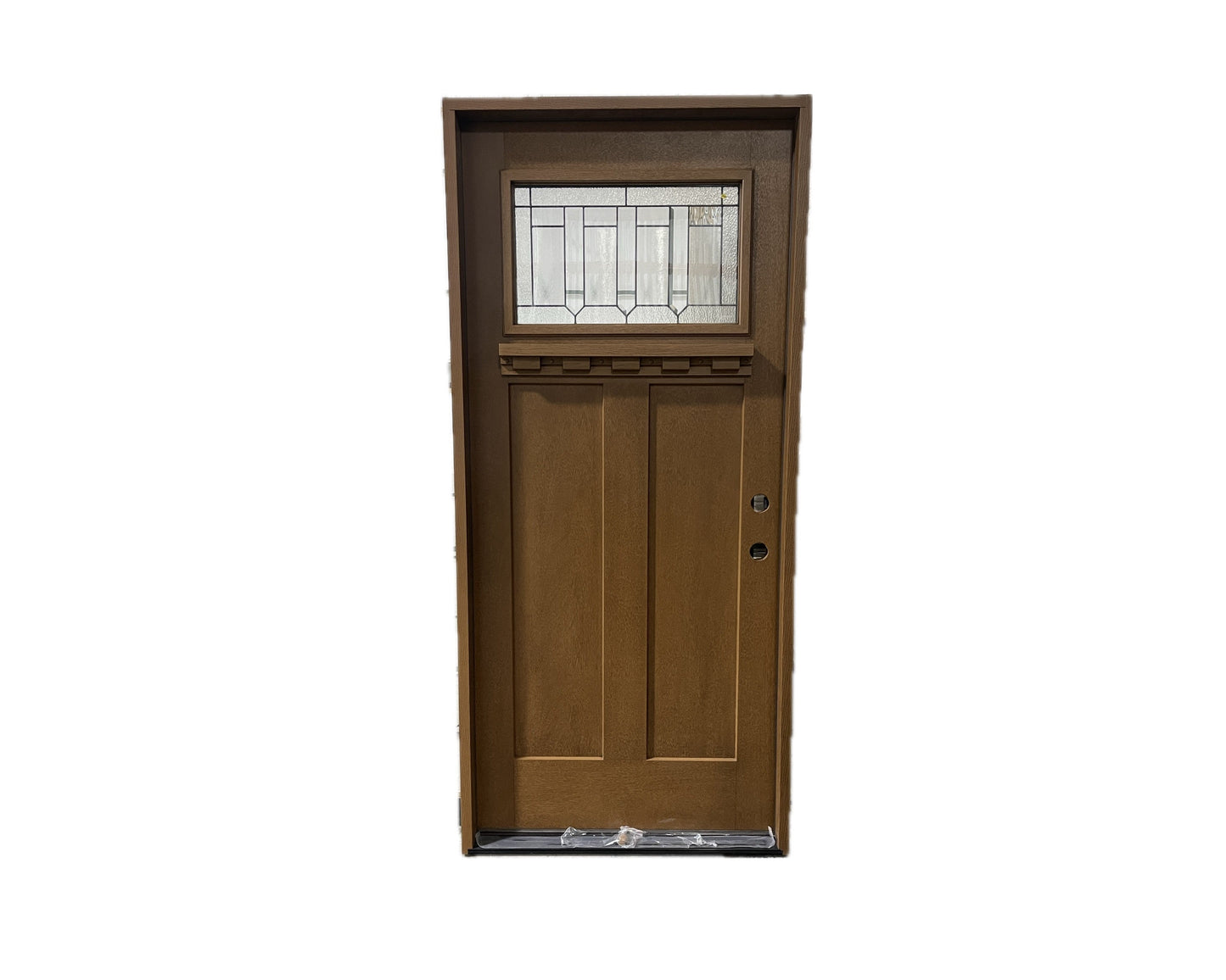 Decorative Pre-Finished Textured Fiberglass Craftsman Exterior Door with matching vinyl frame