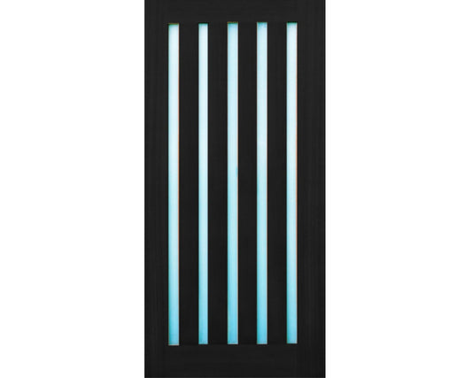 SimpliDoor Modern Slimlite Vertical Exterior Mahogany Modern Exterior Door with Frosted Glass