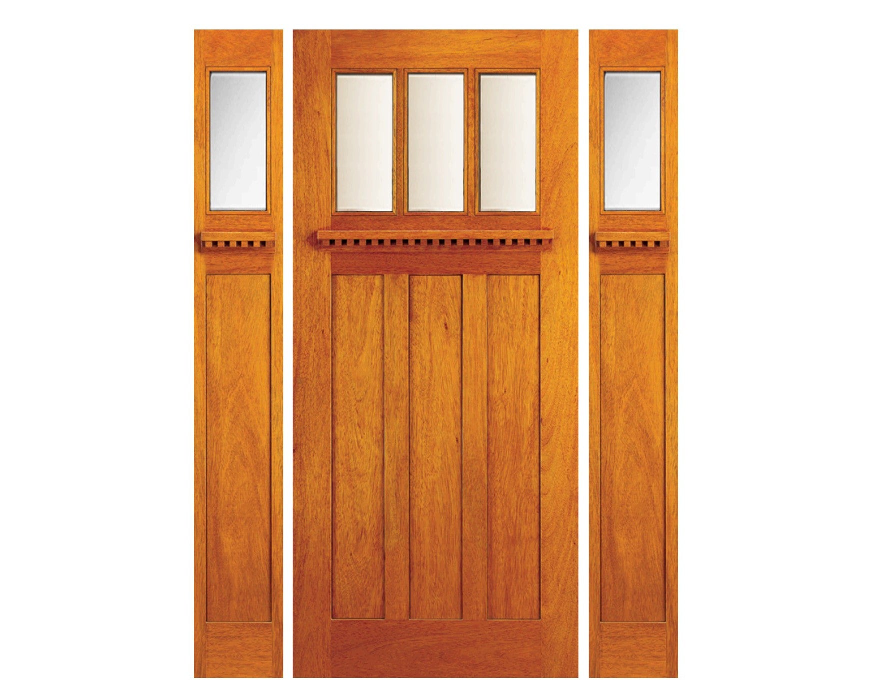 Craftsman sidelite unit exterior door with beveled clear glass in mahogany solid wood