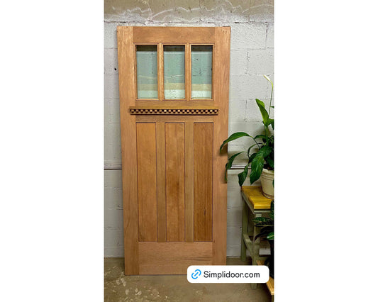 SimpliDoor Mahogany 3 Lite Craftsman Exterior Door with Clear Beveled Glass