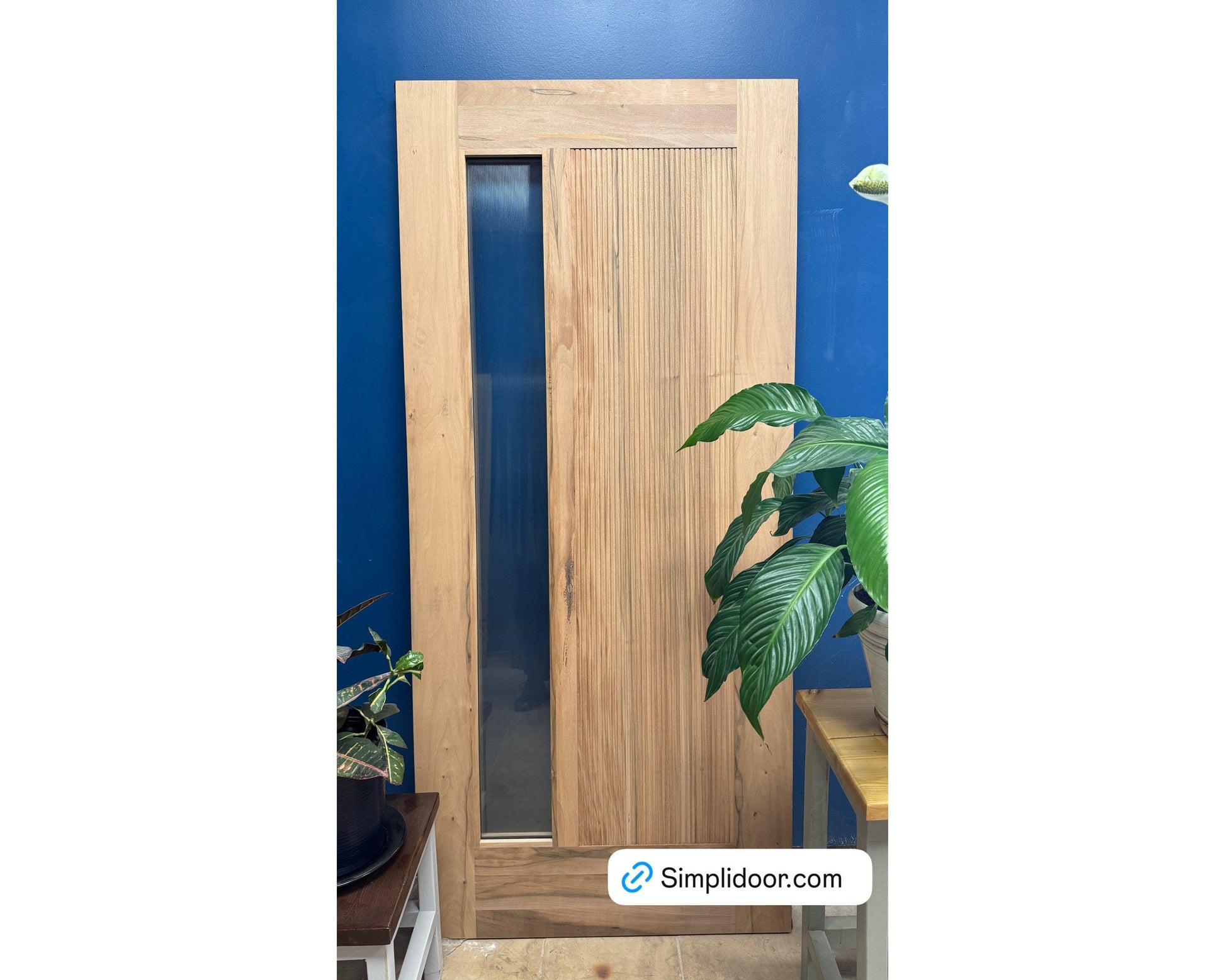 Modern Mahogany Exterior Door with Reeded Glass
