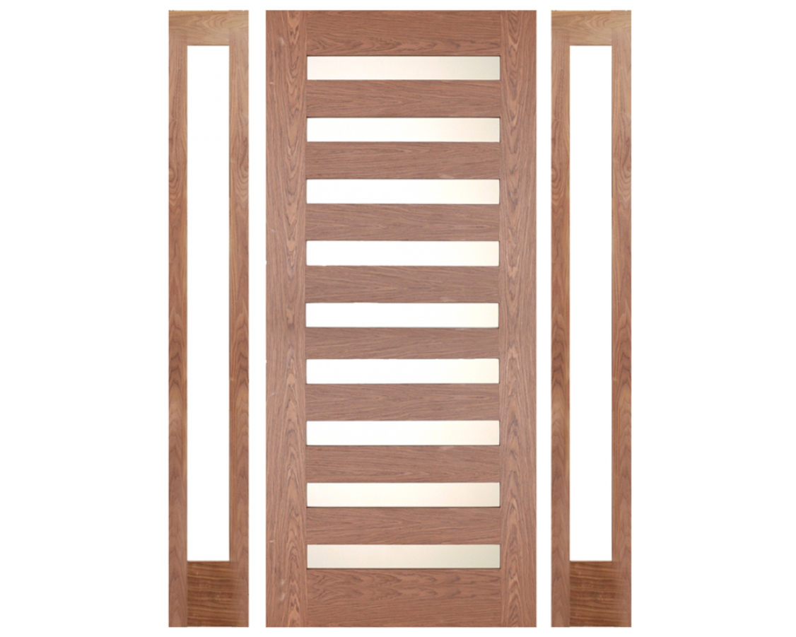 SimpliDoor Modern Exterior Door in Sidelite Walnut with Frosted Glass for Front Door