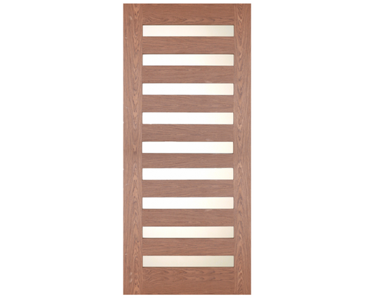 SimpliDoor Modern Exterior Door in Walnut with Frosted Glass for Front Door