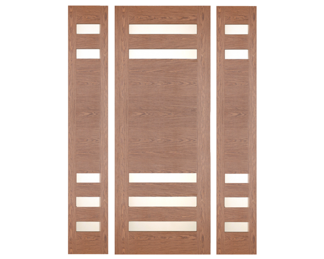 SimpliDoor 5 Lite Modern Exterior Walnut Front Door Contemporary Style with Frosted Glass