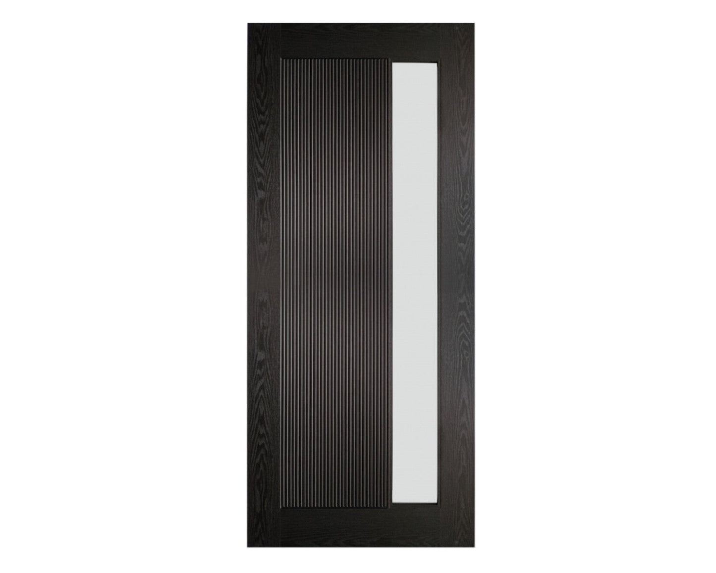 Satin Black Modern Retro Fiberglass Exterior Door with Reeded Glass