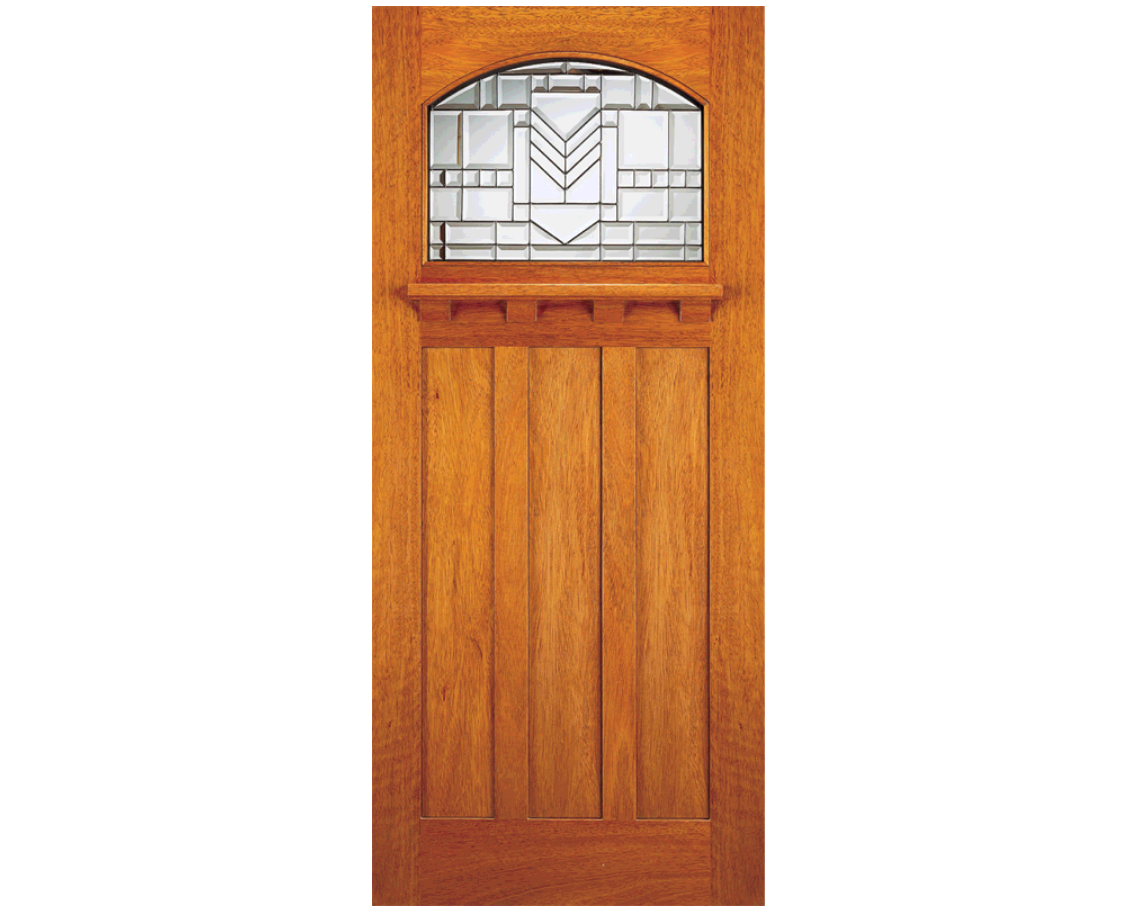 1 Lite Simulated Arched Mahogany Exterior Door with Decorative Glass