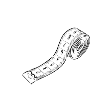 A rolled-up measuring tape, featuring clear numerical markings, commonly used for sewing or measuring dimensions.