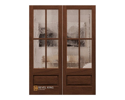 SimpliDoor Double Door with 4 True Divided lite Exterior Mahogany solid wood exterior door