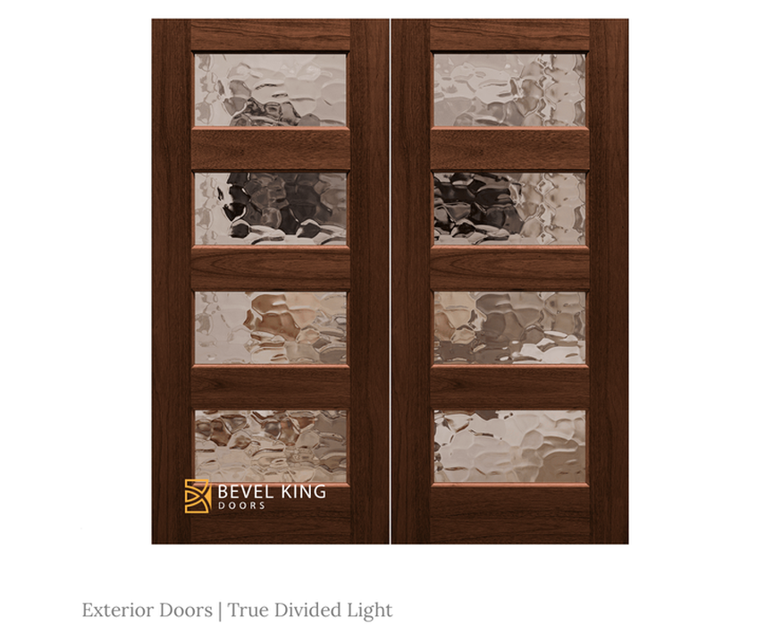SimpliDoor Double Door Shown with 4 True Divided Lite Exterior Mahogany Door Midcentury Modern