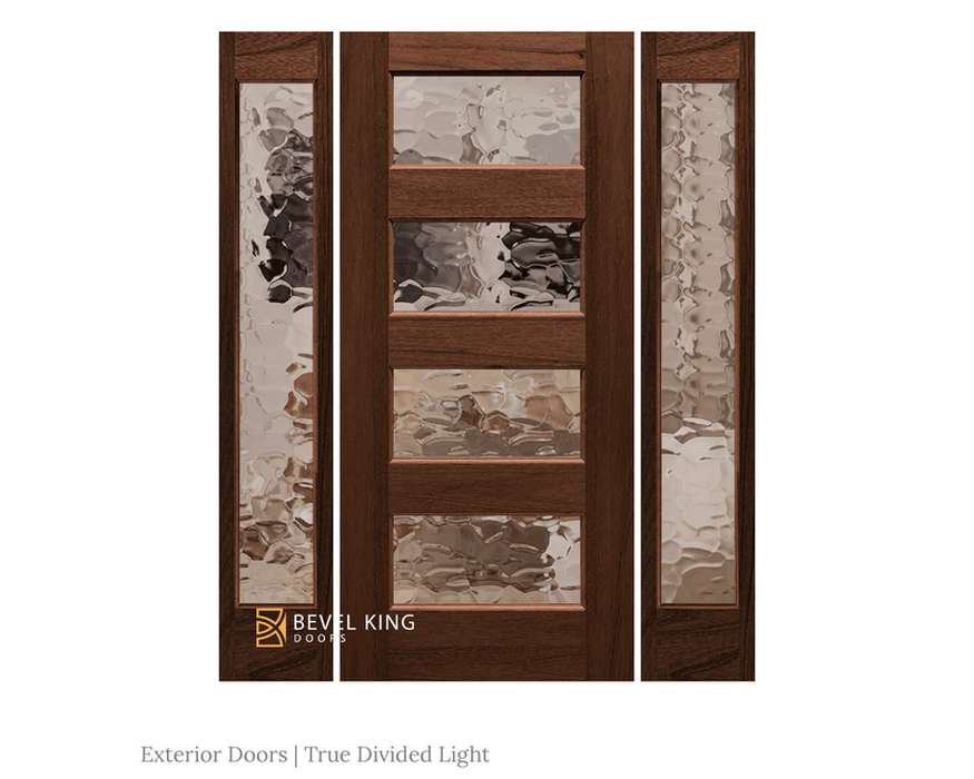 SimpliDoor Sidelite Unit Shown with 4 True Divided Lite Exterior Mahogany Door Midcentury Modern