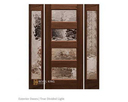SimpliDoor Sidelite Unit Shown with 4 True Divided Lite Exterior Mahogany Door Midcentury Modern
