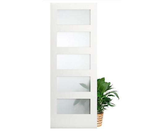 SimpliDoor 5 Lite Shaker Primed Interior Door with Frosted Glass