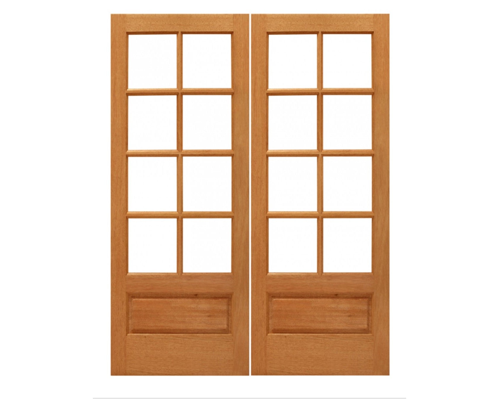 Solid Wood Mahogany Door with 8 true divided lites Double Exterior Door over 1 panel 3/4