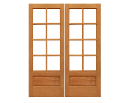 Solid Wood Mahogany Door with 8 true divided lites Double Exterior Door over 1 panel 3/4