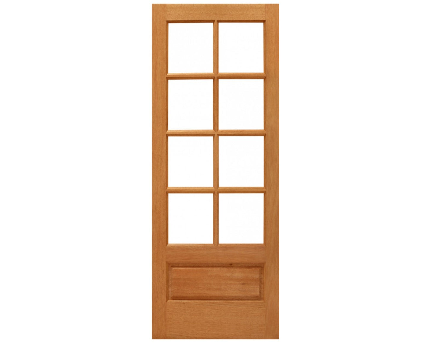 Solid Wood Mahogany Exterior  Door with 8 true divided lites over 1 panel 3/4