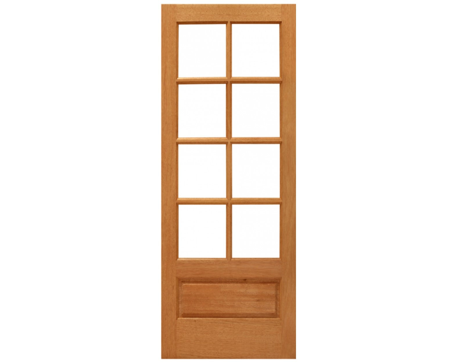 Solid Wood Mahogany Exterior  Door with 8 true divided lites over 1 panel 3/4