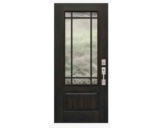 9 Lite 3/4 view fiberglass prairie lite exterior door with clear glass