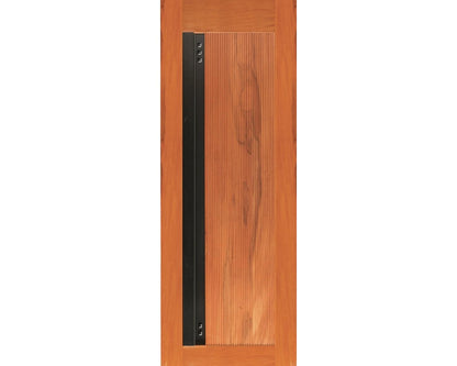 Modern Mahogany Vertical Exterior Door with Iron Handle