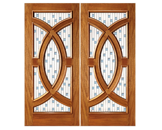 Pl 02 Mahogany Unique Exterior Door with Beveled Glass