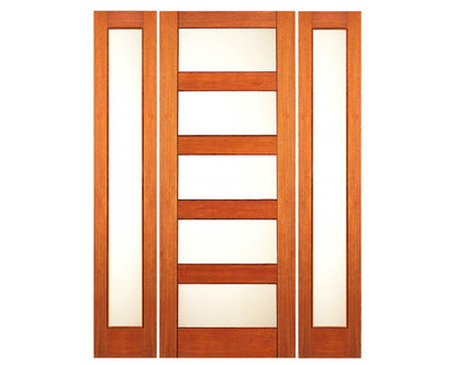 4 Lite Modern Exterior Door with frosted glass in mahogany