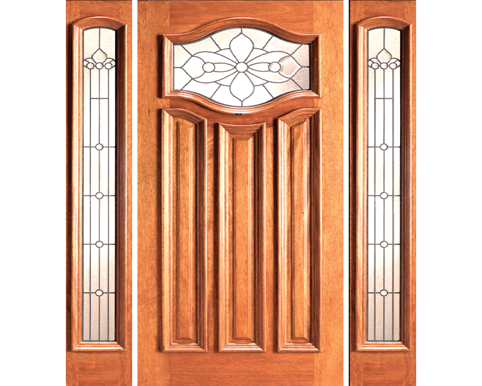 Craftsman Eyebrow Mahogany Exterior Door with Decorative Glass