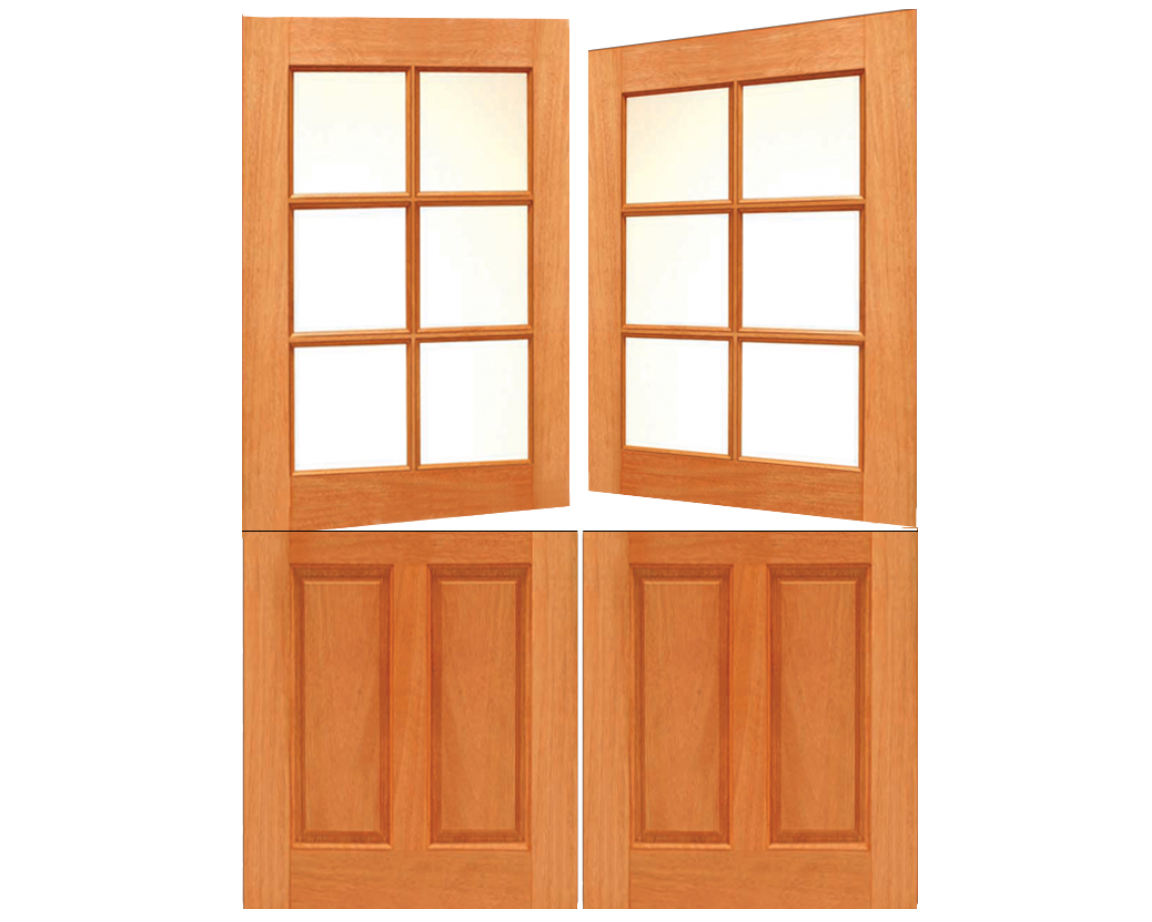 Wooden Door 6 True Divided Lite Mahogany Dutch Exterior Door with Clear Glass